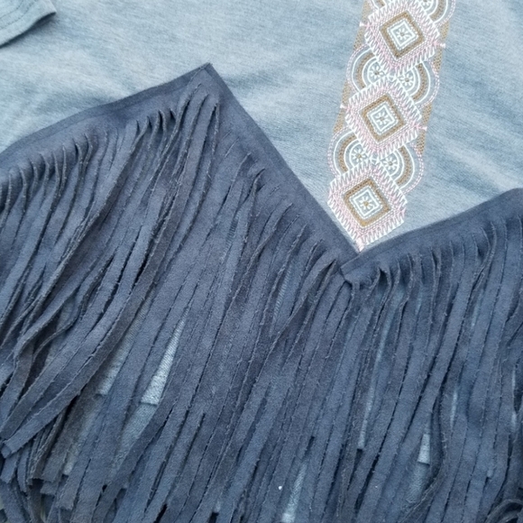 Missy Robertson gray fringe blouse long sleeve M embroidery - Picture 2 of 3